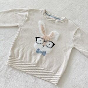 Cat‎ & Jack Bunny Rabbit Sweater 3T Cream Cotton Easter Glasses Bow Tie Cute